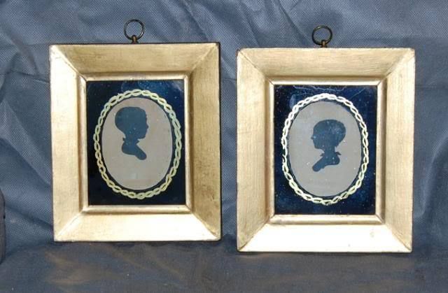 Pair Antique Silhouettes Boy & Girl Glass Mats 1838  