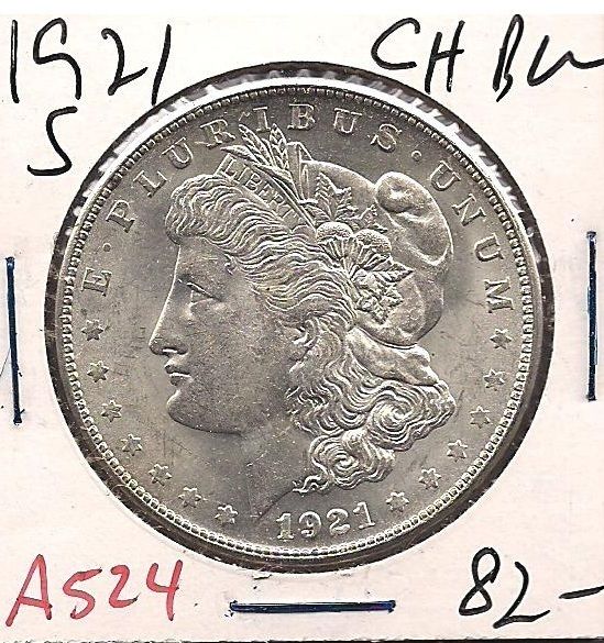 1921 S Morgan Silver Dollar Choice Brilliant Uncirculated A524  