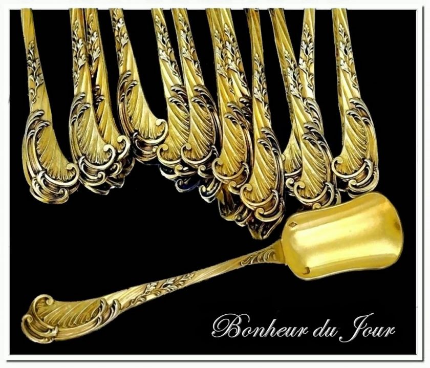 ODIOT Gustave  12 Vermeil Sterling Silver Ice Cream Spoons  