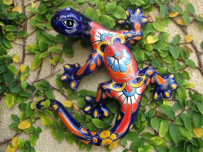 TALAVERA LIZARD GECKO Cobalt Blue WALL PLAQUE GARDEN ART  