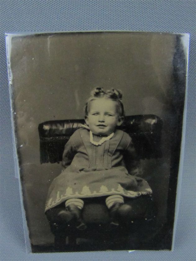 Antique Tintype Photograph of Uncomfortable Little Girl  