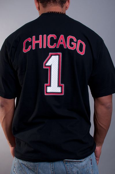 NEW MENS PJ MARK CHI CHICAGO NUMBER 1 BLACK JERSEY TEE T SHIRT SIZE 