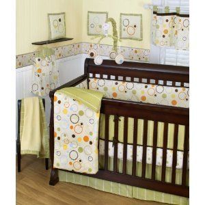 Sumersault Pop Dot 10 Piece Crib Set, Tan/Green/Orange  