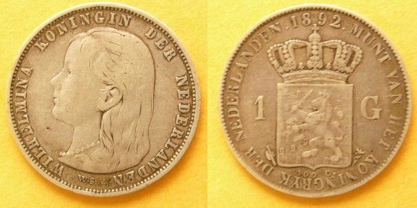 Netherlands Coins 1 G 1892 XF   