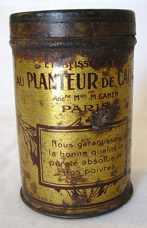 TOLEWARE TIN CANISTER CAIIFA POIVRE GRIS SMALL c1900  