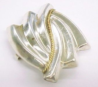 Sterling Silver w/ Gold Tone Brooch / Pendant ~ 1 3/4  