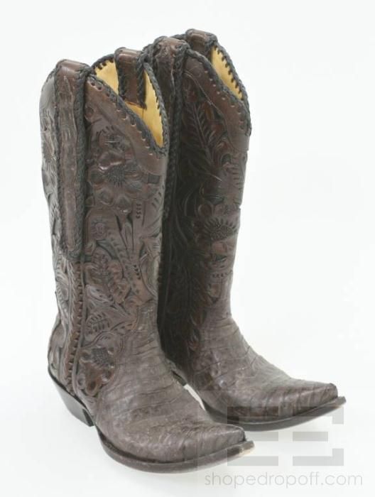 Old Gringo Brown Crocodile Floral Design Whipstitched Cowboy Boots 