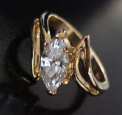 CT Fancy Marquise cut SOLITAIRE cz 14k GOLD ep Openwork Bypass Ring 