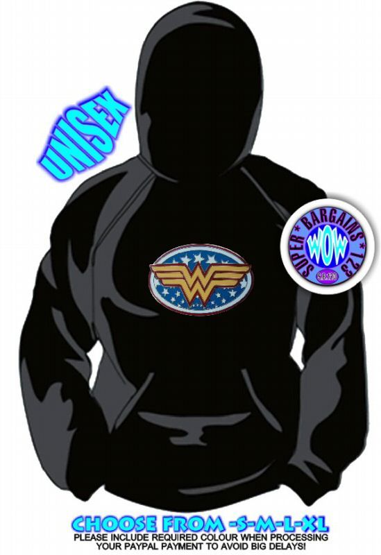 UNISEX HOODED BLACK GOTH RETRO#WONDER WOMAN# HOODY H36  