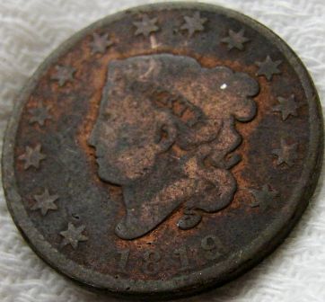 1819 LIBERTY MATRON HEAD LARGE CENT CORONET SMALL DATE  