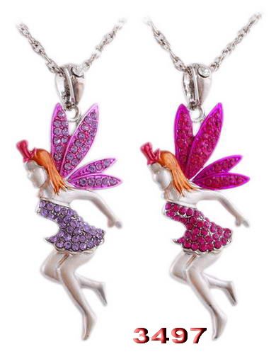 2p Fairy 68*35MM Rhinestone Crystal Silver Color Chain Long Pendant 