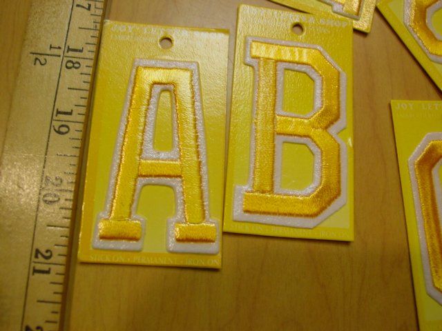 EMBROIDERED YELLOW IRON ON CRAFT BLOCK LETTERS LARGE 3  