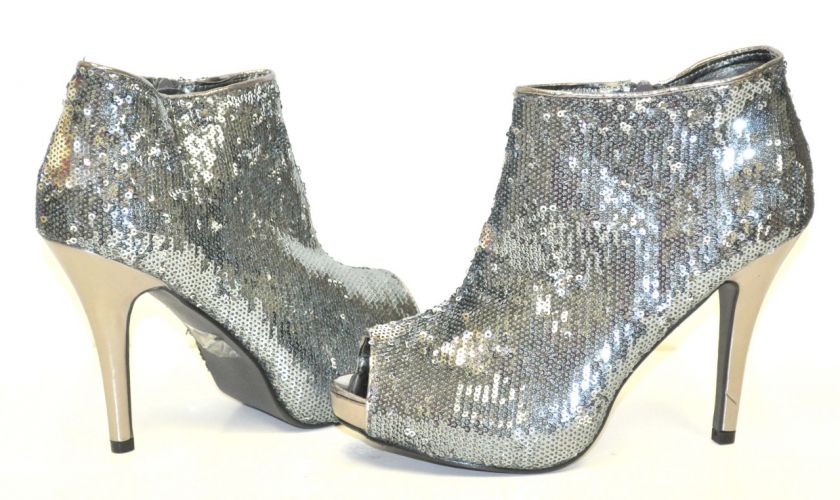 FAHRENHEIT Yama Silver Sequin Open toe Ankle Boots Bootie Woman Shoes 