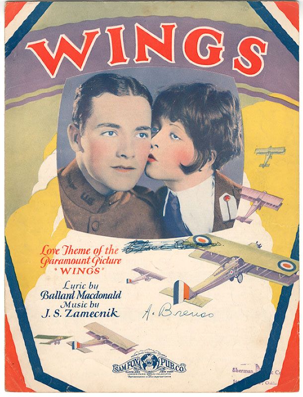 WINGS, Clara Bow 1927 Original SHEET MUSIC Not a copy  