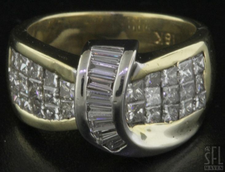 HEAVY 18K TWO TONE 2.12CT VS DIAMOND CROSSOVER COCKTAIL RING  