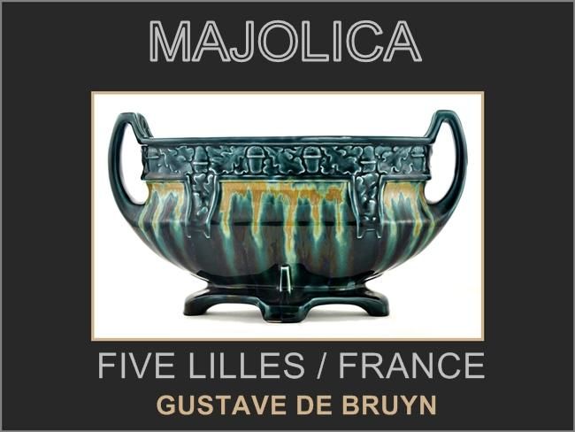 2107/ART NOUVEAU MAJOLICA PLANTER FIVE LILLES FRANCE.  