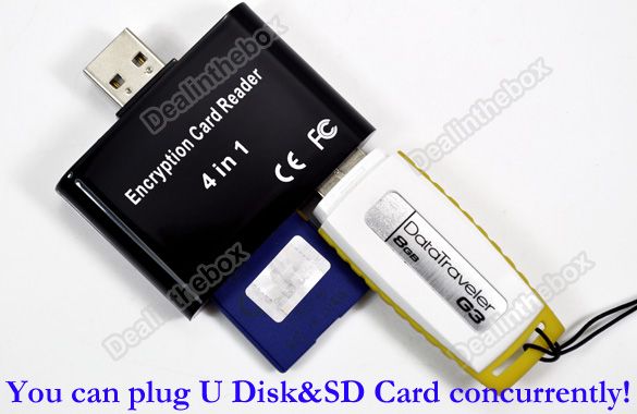 Disk SD Card 4 in 1 Mini Encryption Card Reader Black New  