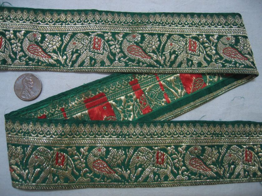 CF Vintage Antique Border Lace BENARAS SILK TRIM PEACOCKS xcd  