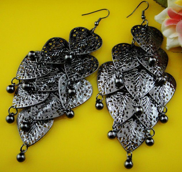 28A 37 Length5.0Width2.0 Vintage Earrings Black Tone Jewelry H1125 