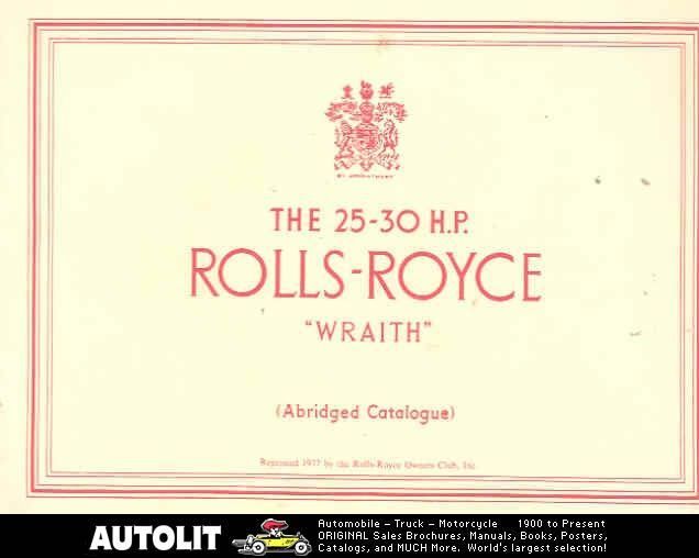 1938 Rolls Royce Wraith Sales Brochure RHD  