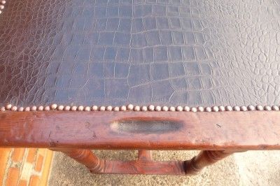 STUNNING VINTAGE WOOD AND CROCODILE LEATHER GAMES TABLE  