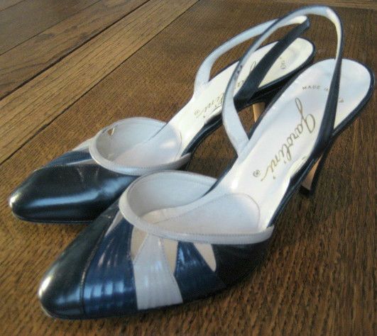 Garolini Womens Navy Gray Italy SlingBack High Heels 5M  