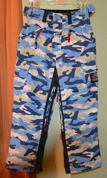 WORLD INDUSTRIES BLUE TAN SNOW SKI SNOWBOARD CAMOUFLAGE PANTS YOUTH 