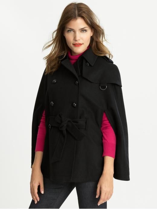   REPUBLIC HOLIDAY 2011 WOMENS BLACK WOOL BELTED CAPE COAT L  