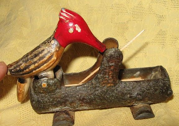 Vintage Metal Woodpecker Toothpick Holder