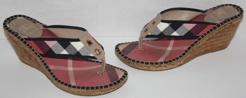 EUC Womens Burberry Nova Check Plaid Wedge Sandals Shoes Size 10 