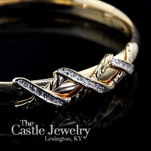 14K HARD BANGLE WITH 1/10 CARAT X DESIGNED DIAMOND YG  