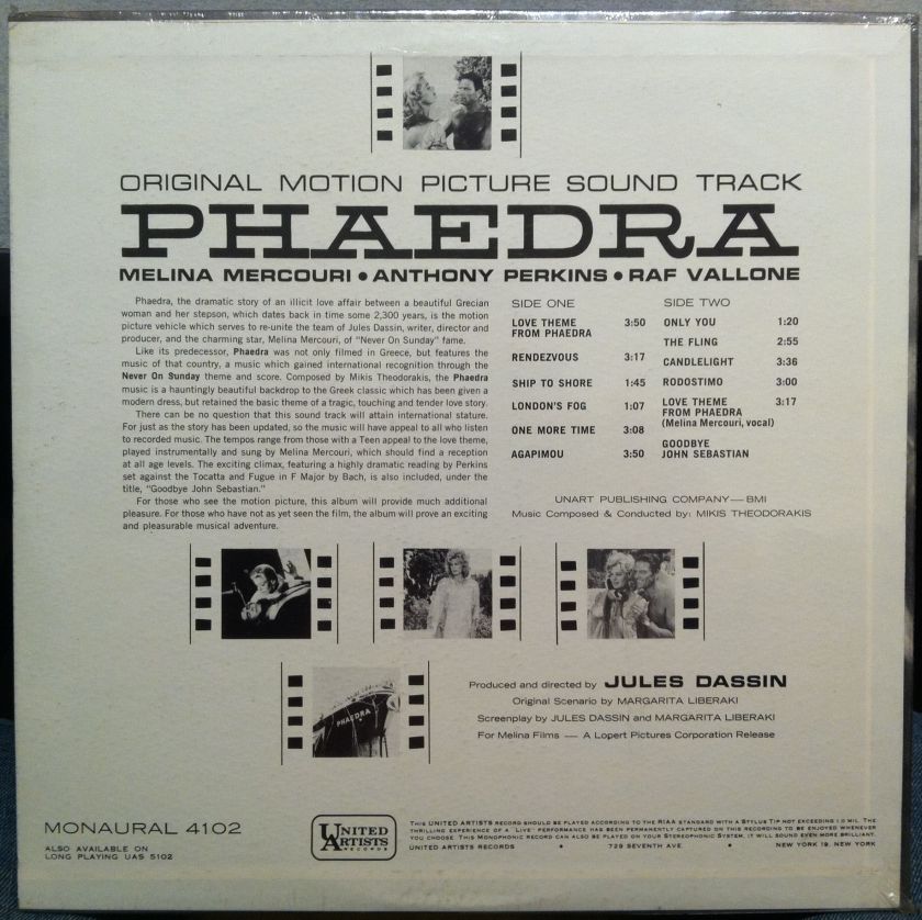 SOUNDTRACK phaedra LP sealed 1962 UAL 4102 1st Mono  