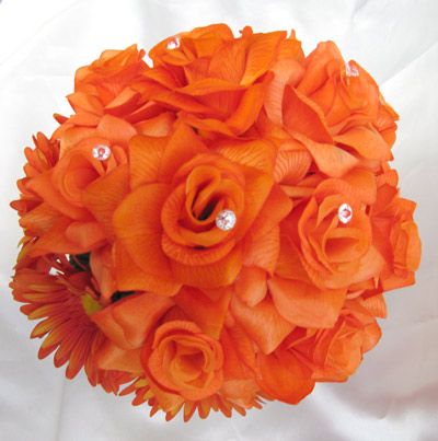 10 pc Wedding Bouquet Bridal flowers ORANGE DAISY  