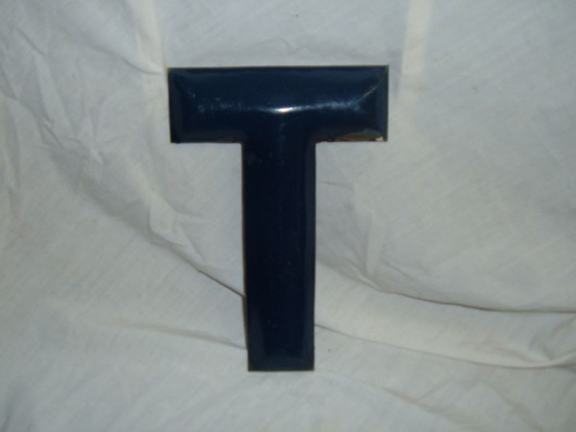 Vintage Porcelain Blue Enamel Letter T #4460  