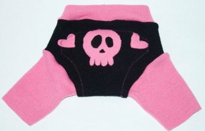 Handmade upcycled wool shortie~ skull & heart applique  