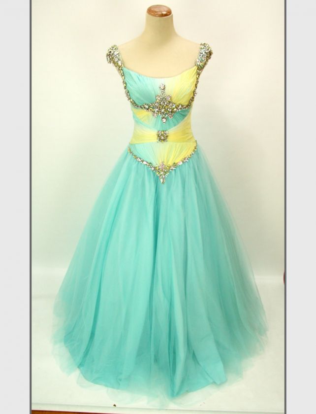 TERANI COUTURE Silk $600 Aqua Prom Pageant Formal Gown   BRAND NEW 