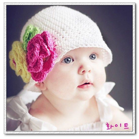 New Baby Cute Crochet Ice Ski Beanie Hat Cap Flower 5cm  