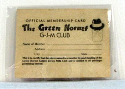 The GREEN HORNET Official Membership Card 1938 Premium  