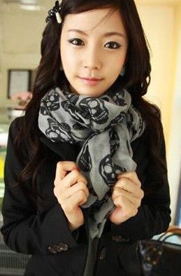 Fashion Cool Big Skull Cotton Womens Long Scarf Shawl  