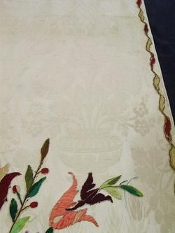 RARE Old Antique FRENCH Metallic SILK Embroidery Damask  