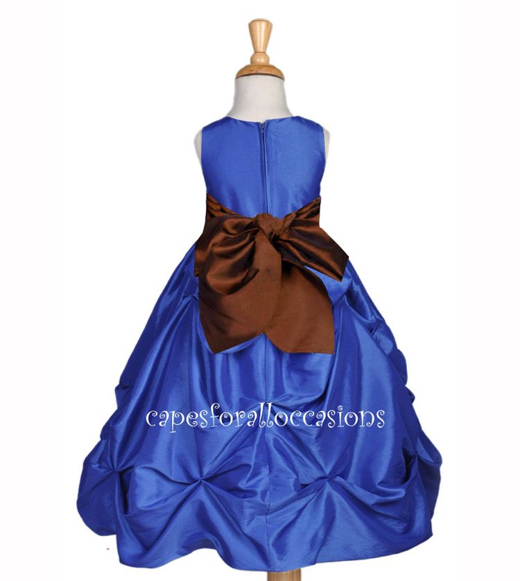 ROYAL BLUE BROWN FLOWER GIRL DRESS 12 18M 2 2T 4 6 8 10  