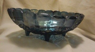 Blue Carnival Glass Indiana Harvest Grapes Large Footed Oval Scalloped 