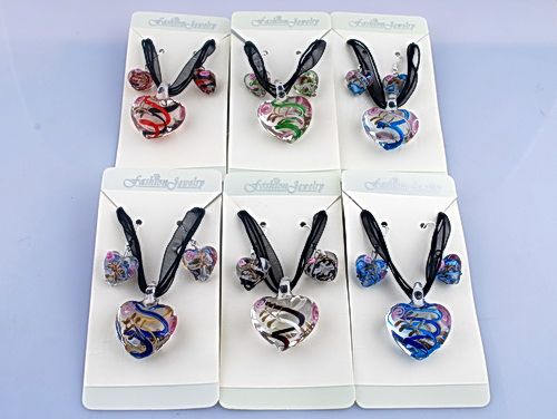 6set Heart Volute Flower Lampwork Murano 30*37mm Pendant Necklace 