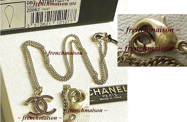 AUTHENTIC CHANEL CC Logo VIOLET Enamel Charm Gold NECKLACE New  