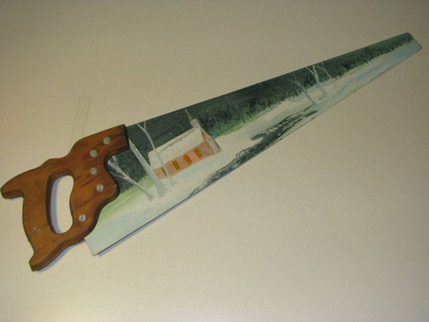 Vintage Winter Church Painted Hand Saw  