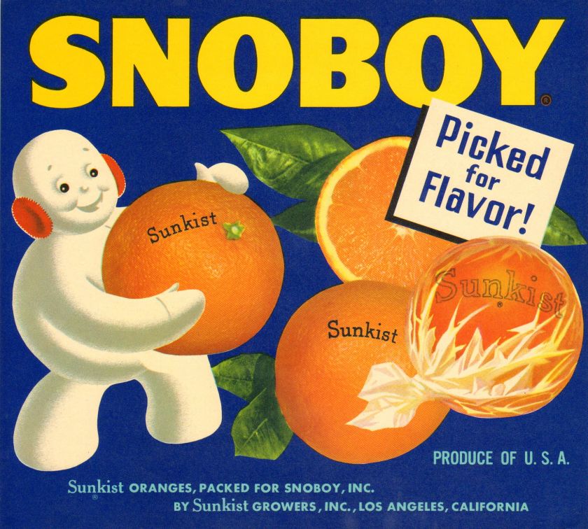 Snoboy Vintage Orange Crate Label Los Angeles, CA  