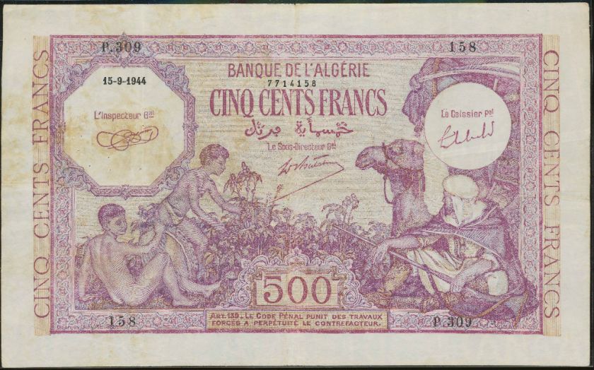 Algeria 500 Francs 15.9.1944, P.95 III  