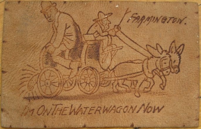 1905 Leather Postcard Water Wagon Farmington, Maine ME  