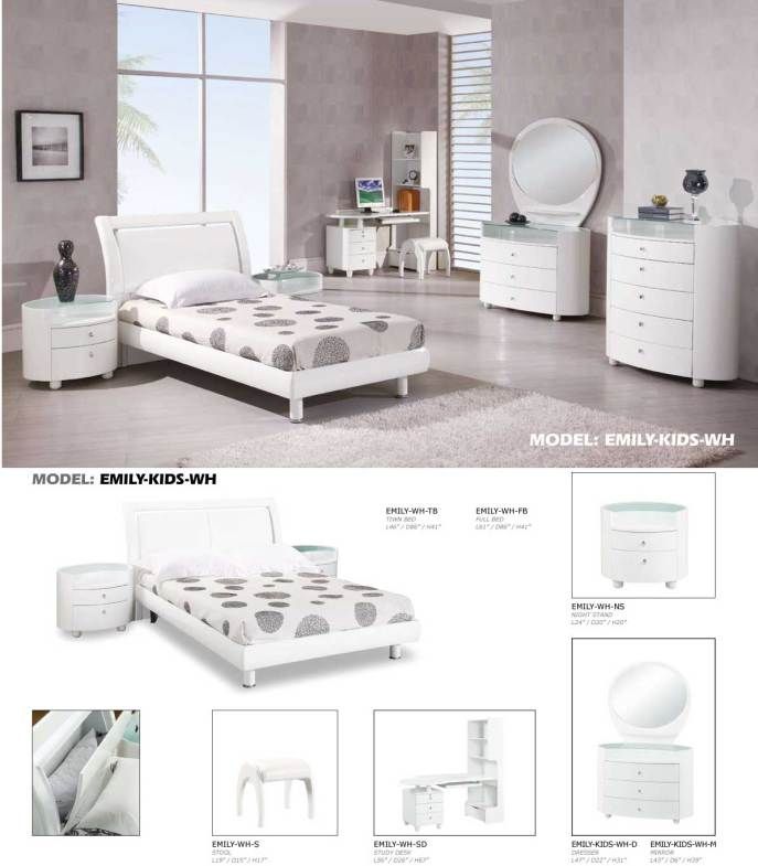 GLOBAL USA emily kids bedroom SET modern full WHITE  