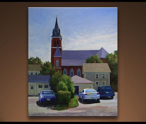 Holy family church Amesbury, MA painting by Audrey Bechler waldoboro 